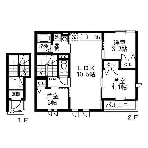 東武東上線 東武練馬駅 徒歩8分 2階建 築1年(3LDK/2階)の間取り写真