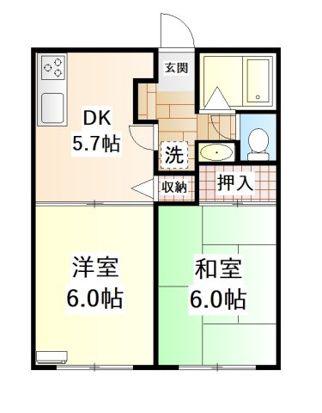 サザンウィンド(2DK/1階)の間取り写真