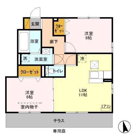ラコントルC 2LDK(2LDK/1階)の間取り写真
