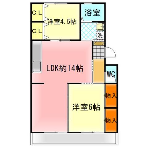 グラントゥール(2LDK/4階)の間取り写真