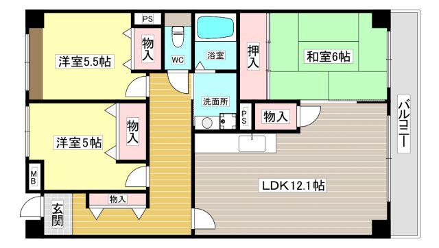 メゾン高松I(3LDK/1階)の間取り写真