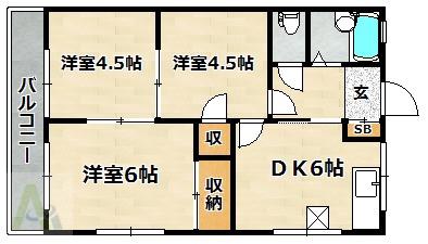 ケイアンドエスマンション白川台(3DK/2階)の間取り写真