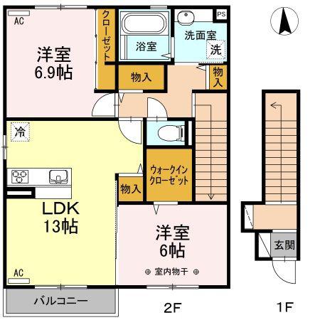 ルピーノ B(2LDK/2階)の間取り写真