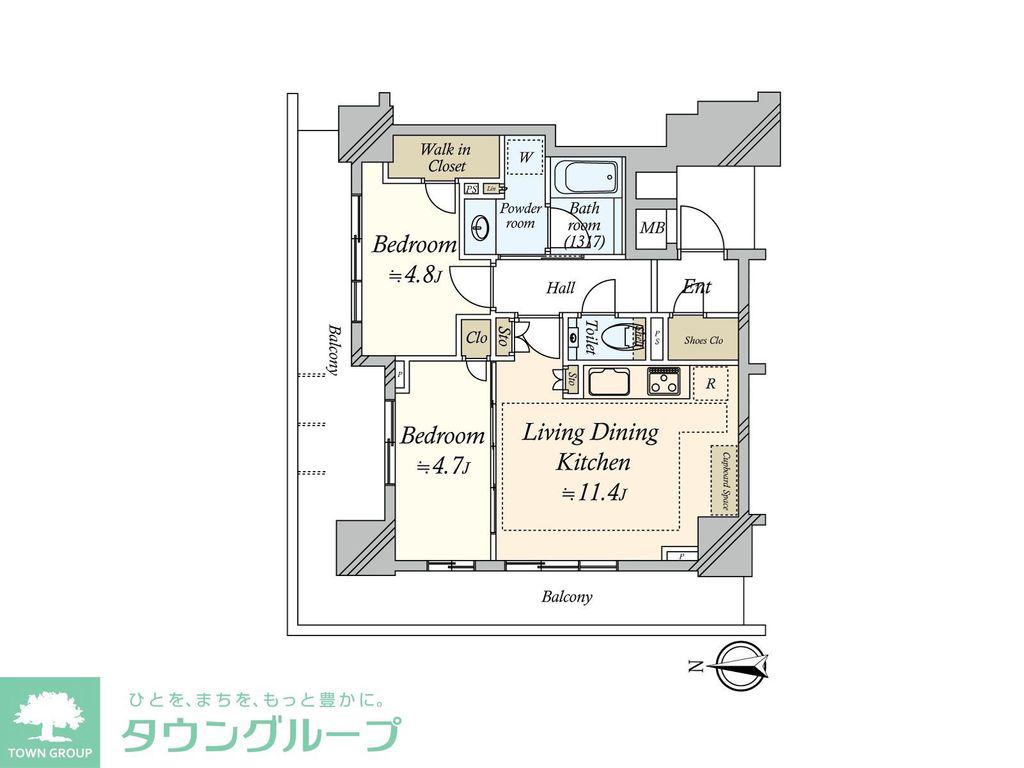 プラウドタワー久屋大通公園南(2LDK/3階)の間取り写真