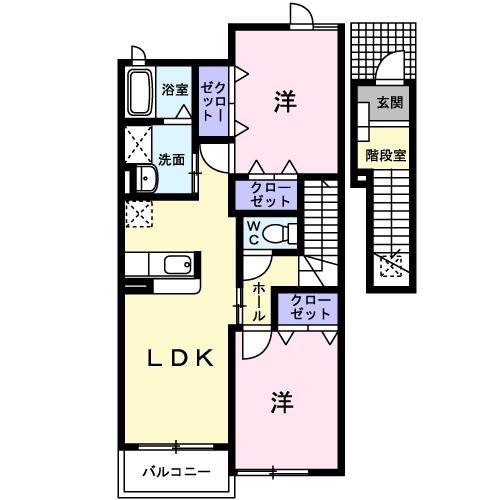 ルナパレスB(2LDK/2階)の間取り写真