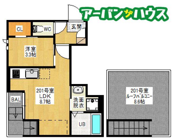 GRANDTIC 西崎(1LDK/2階)の間取り写真