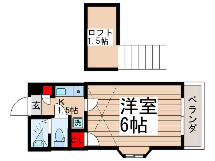 パインハイツII(1K/2階)の間取り写真