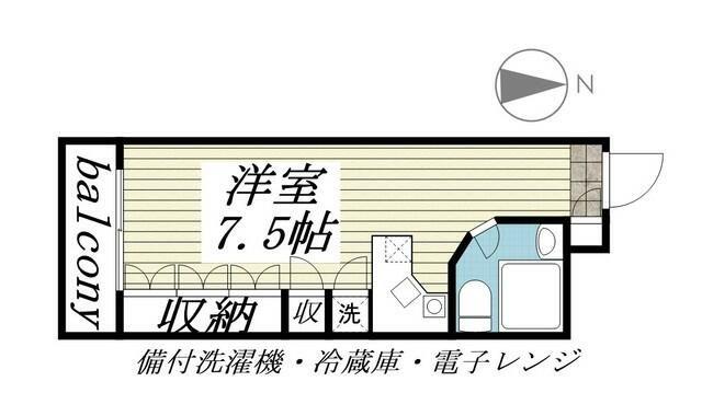 ラ・パルフェド国見(ワンルーム/2階)の間取り写真