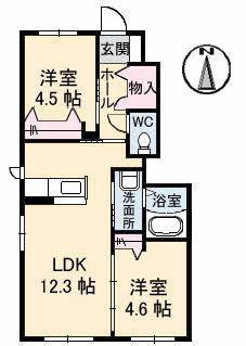 ウィステリア B棟(2LDK/1階)の間取り写真