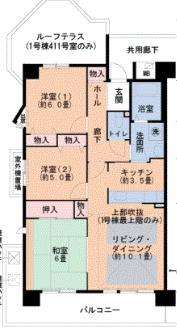 UR KOBE・岡本 4号棟(3LDK/6階)の間取り写真
