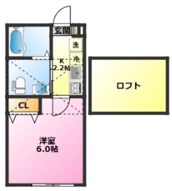 カーサ矢上(1K/2階)の間取り写真