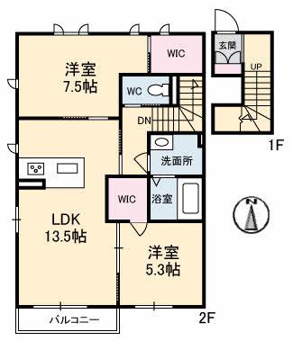ディアコートさくら(2LDK/2階)の間取り写真