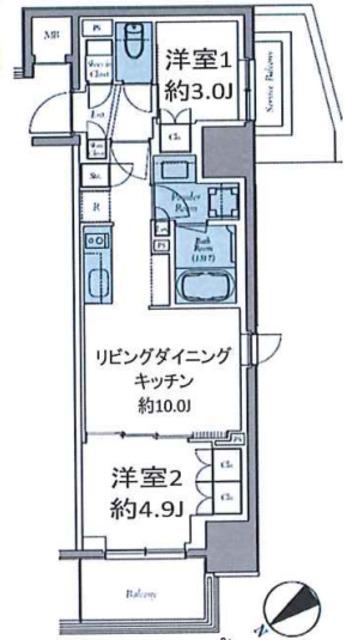 クレストコート東中野(2LDK/11階)の間取り写真