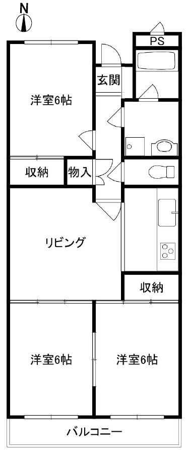 第2野々下マンション(3DK/3階)の間取り写真