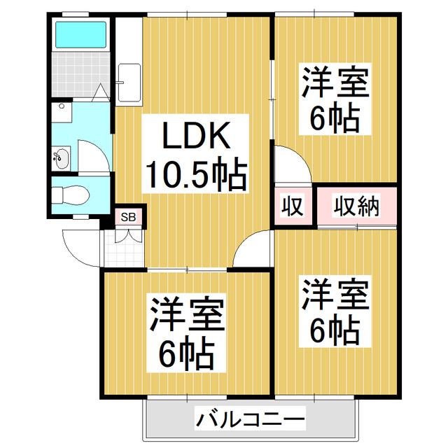 サンビレッジ開智 A棟(3LDK/2階)の間取り写真