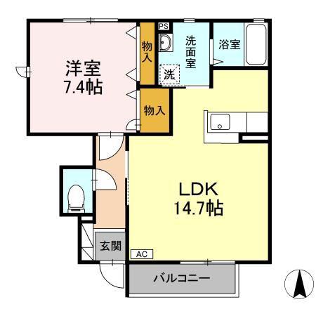 ウエストツリー C棟(1LDK/1階)の間取り写真