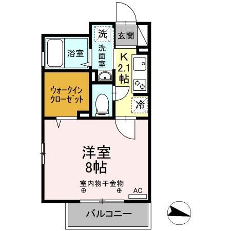 ブルーバード(1K/2階)の間取り写真