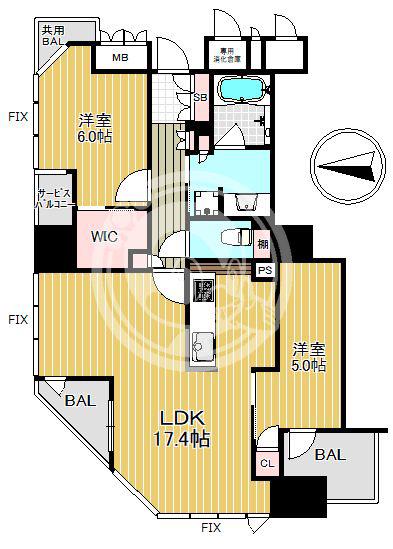 ブランズタワー大阪本町(2LDK/7階)の間取り写真