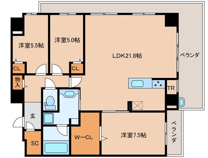A.WAVE御所ヶ谷(3LDK/6階)の間取り写真