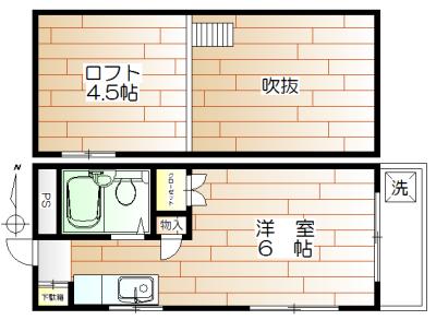 ヒロハイツ(ワンルーム/2階)の間取り写真