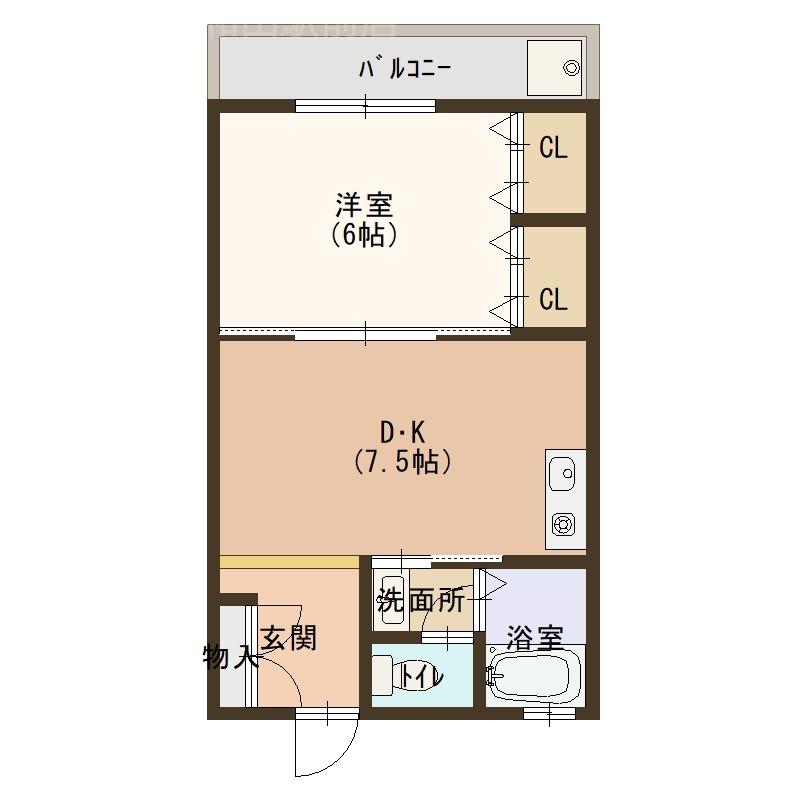 岡林ビル(1DK/4階)の間取り写真