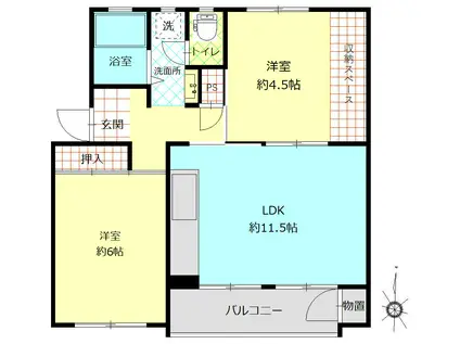 たまプラーザ団地(2LDK/4階)の間取り写真