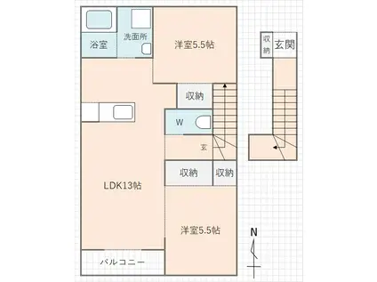 オリエントコート宮町M1(2LDK/2階)の間取り写真