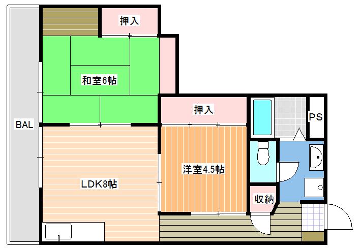 コーポ柏原(2DK/5階)の間取り写真