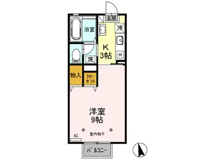 D-ROOMアースアイランド V206(1K/2階)の間取り写真