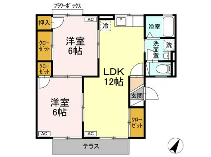 セジュール二見A棟(2LDK/1階)の間取り写真