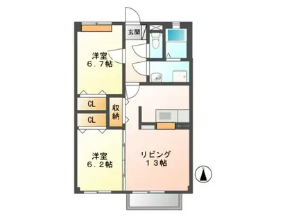 ビューテラス林泉(2LDK/2階)の間取り写真