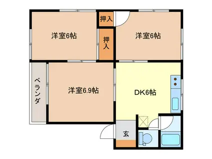 アペックスB棟(3DK/2階)の間取り写真