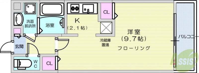 しゃとれ西中田(1K/2階)の間取り写真
