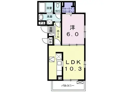 ユーフォリアII(1LDK/1階)の間取り写真