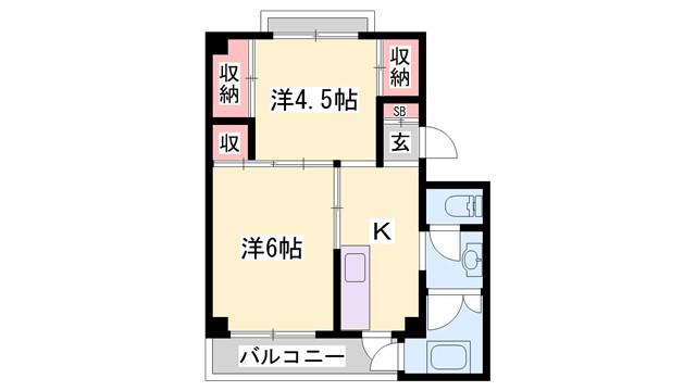 ビレッジハウス北条第二(2K/5階)の間取り写真