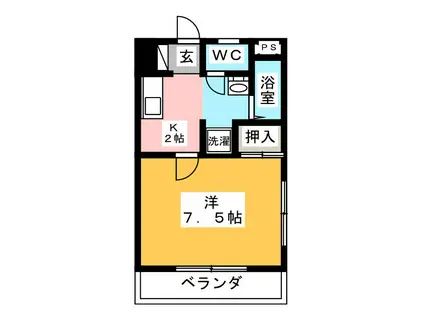 パルミラ β(1K/2階)の間取り写真