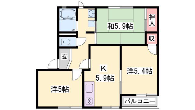 リバーサイドII(3K/1階)の間取り写真