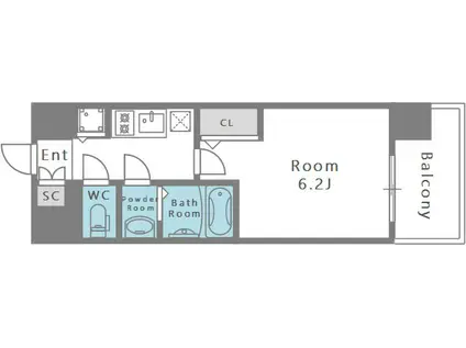 エスリード中之島サウス(1K/11階)の間取り写真