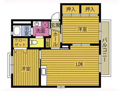 アトリオ須賀B棟(2LDK/2階)の間取り写真