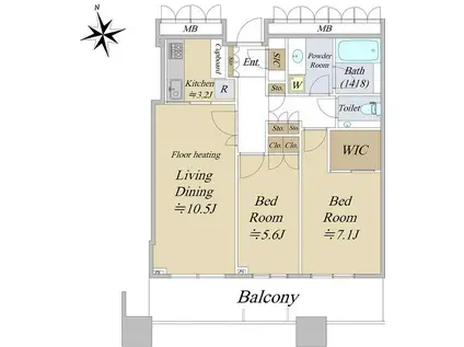 パークタワー目黒(2LDK/16階)の間取り写真