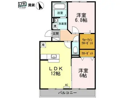 シャトーラトゥールI棟(2LDK/2階)の間取り写真