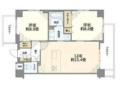 パレステージ山手石川町(2LDK/2階)の間取り写真