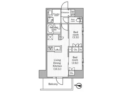 ニド三ノ輪(2LDK/6階)の間取り写真