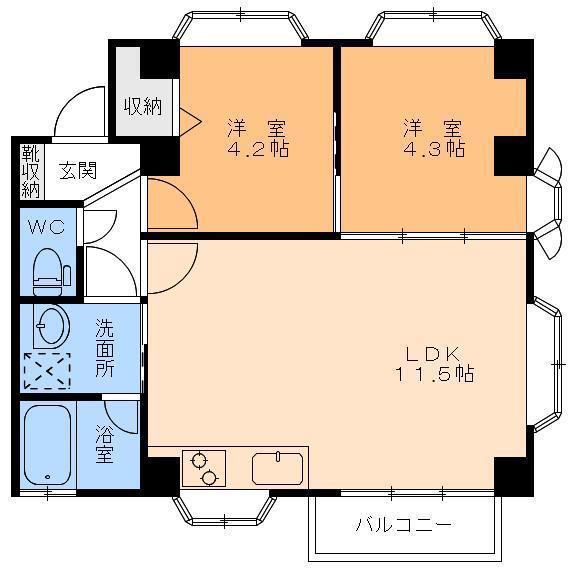 フォブール木屋町(2LDK/1階)の間取り写真