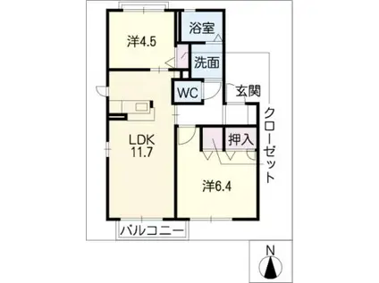 ファミール B棟(2LDK/2階)の間取り写真