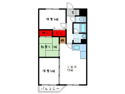 ルデラ若草(3LDK/3階)の間取り写真