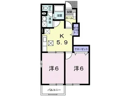 メゾンボヌールC(2K/1階)の間取り写真