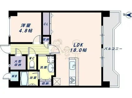 ユリシス エン ファミエ(1LDK/4階)の間取り写真