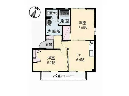 バリュージュ B棟(2DK/2階)の間取り写真