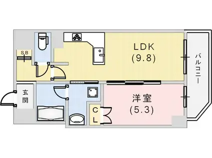 リーガル神戸三宮II(1LDK/2階)の間取り写真